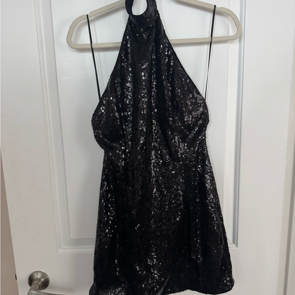 Dynamite Black Sequin Halter mini Dress M